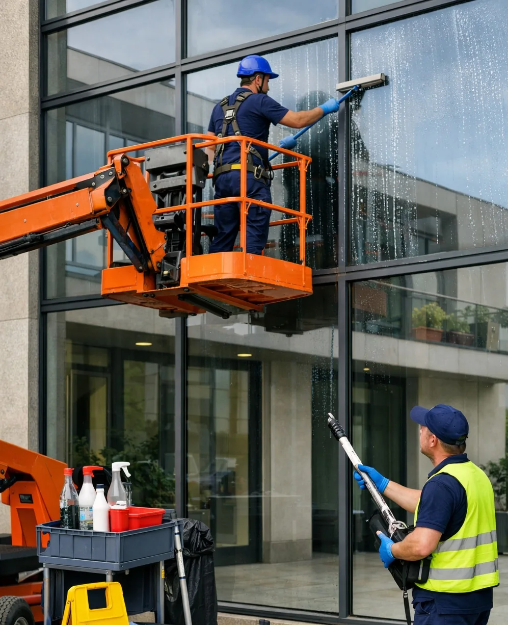 Nettoyage de façade vitrée en nacelle à Nantes – ZEN NETTOYAGE 44
