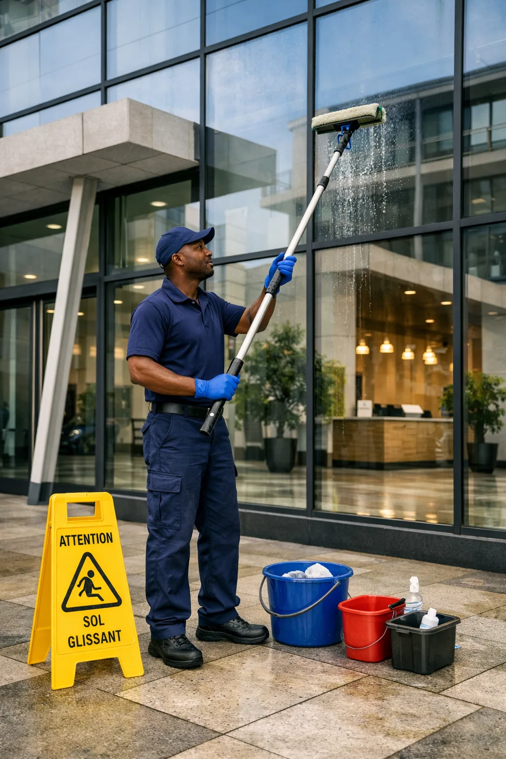 Nettoyage de vitres d'immeuble à la perche eau pure à Nantes